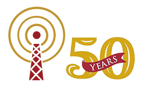 50th anniversary with logo tower